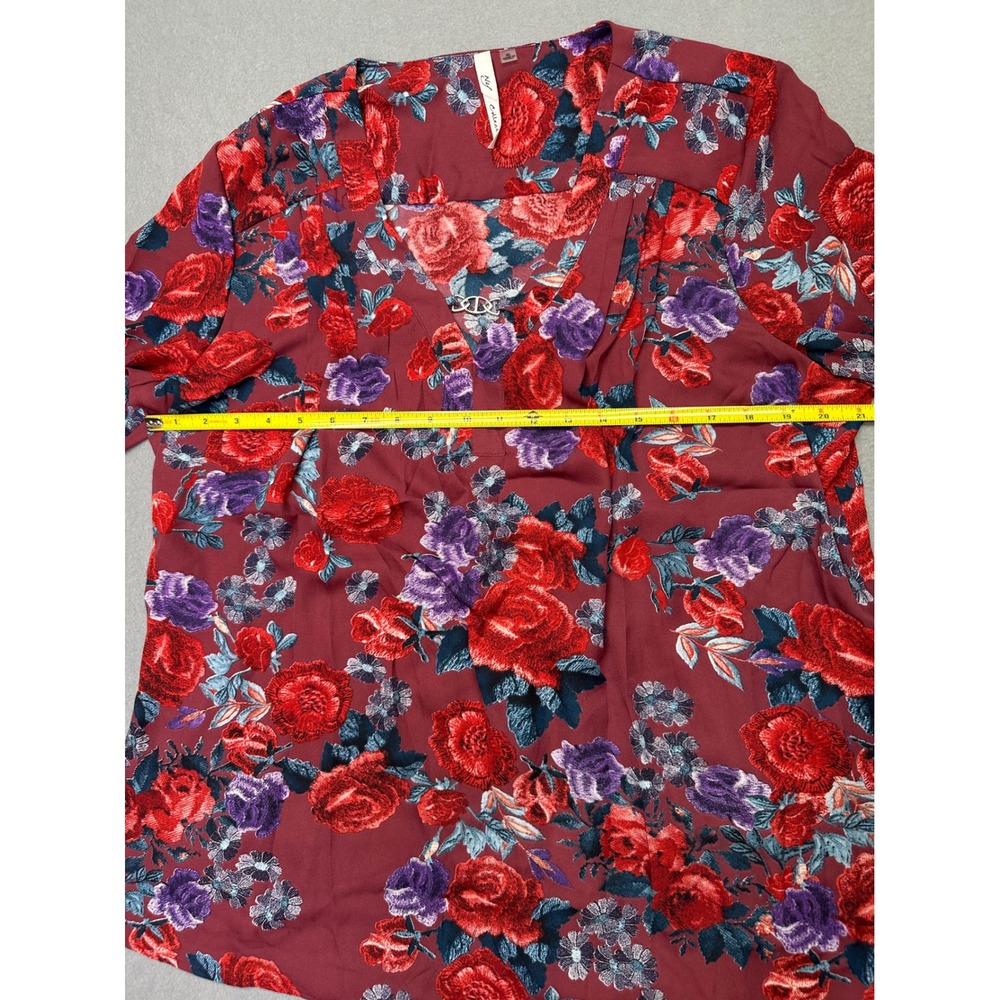 NY Collection Womens Bohemian Floral V-Neck Blouse Burgundy Red Purple XL NWT - Picture 5 of 14